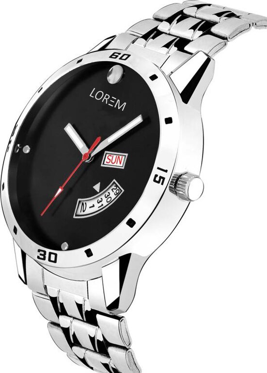 LOREM Watches For Mens Stylish Stainless Steel Belt Black Dial Day And Date Indicator Official Look Watch